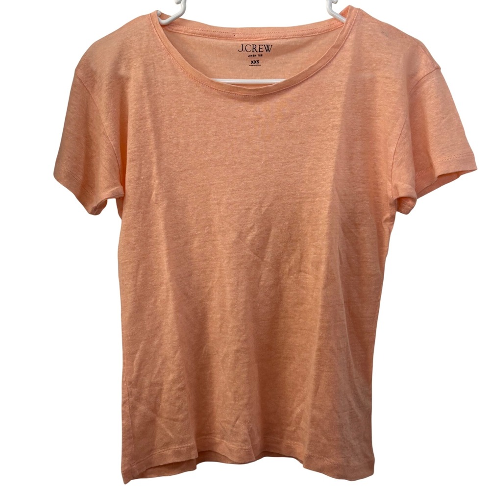 J. Crew Women XXS Peach 100% Linen Short Sleeve Scoop Neck Tee Shirt Beach